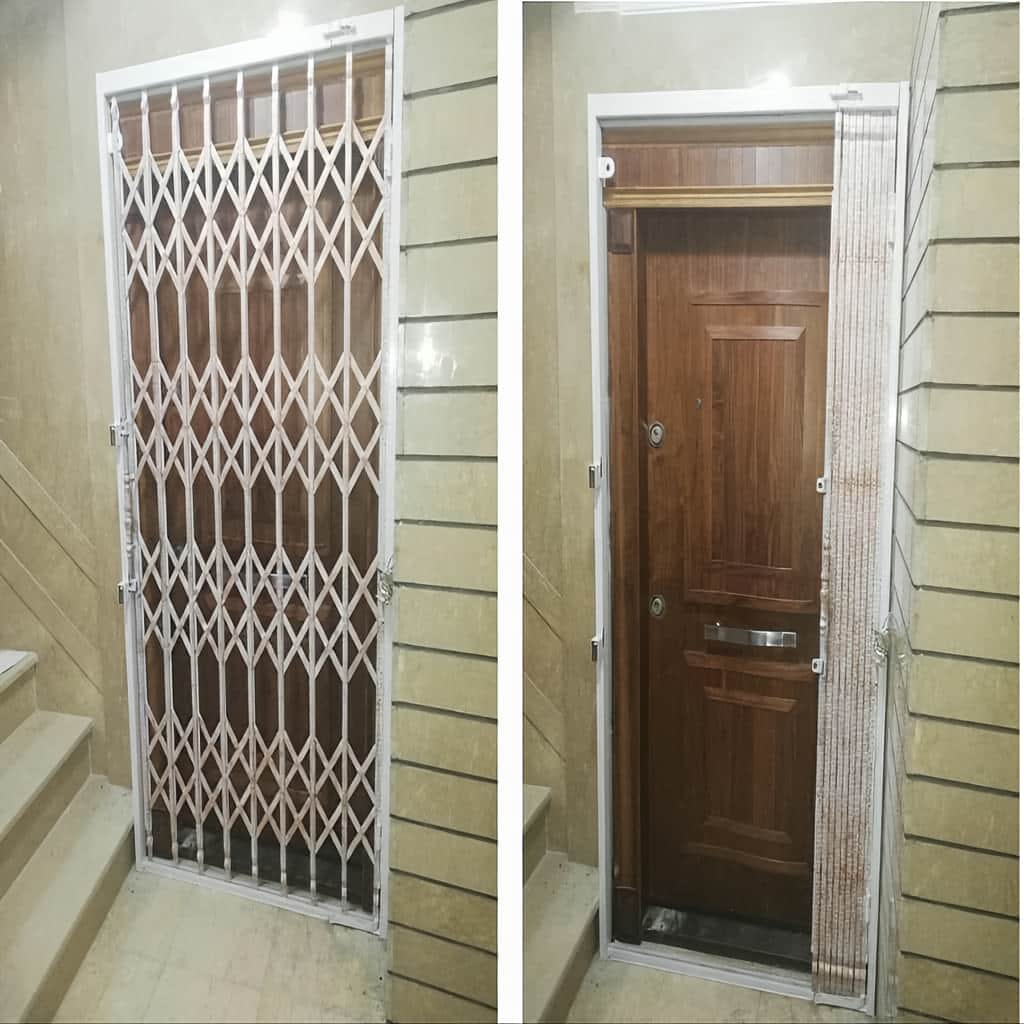 نصب درب آکاردئونی چهار گل لوزی با قفل توکار