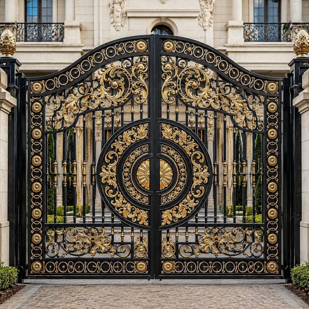 خرید درب پارکینگ مشکی طلایی مدرن