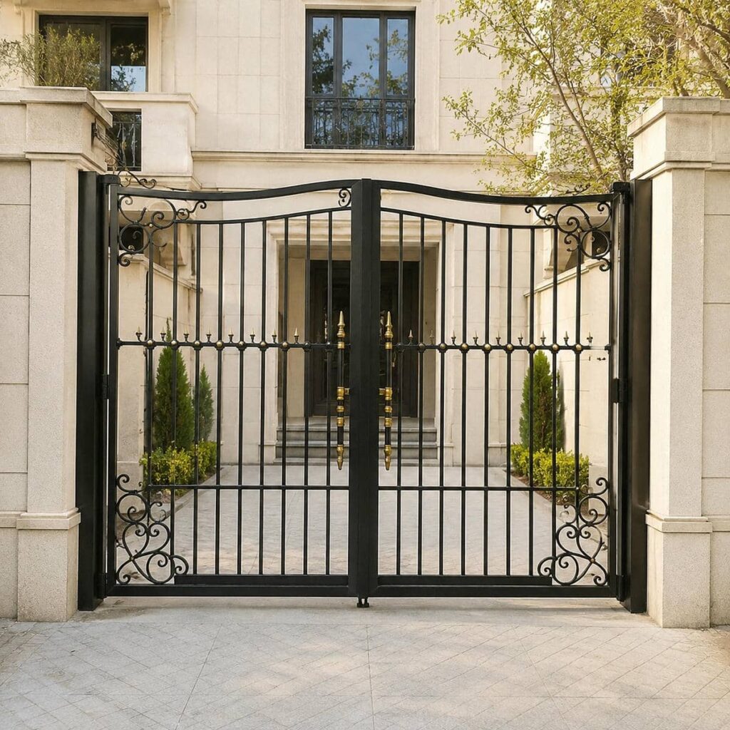 سفارش درب پارکینگ مشکی طلایی فرفورژه