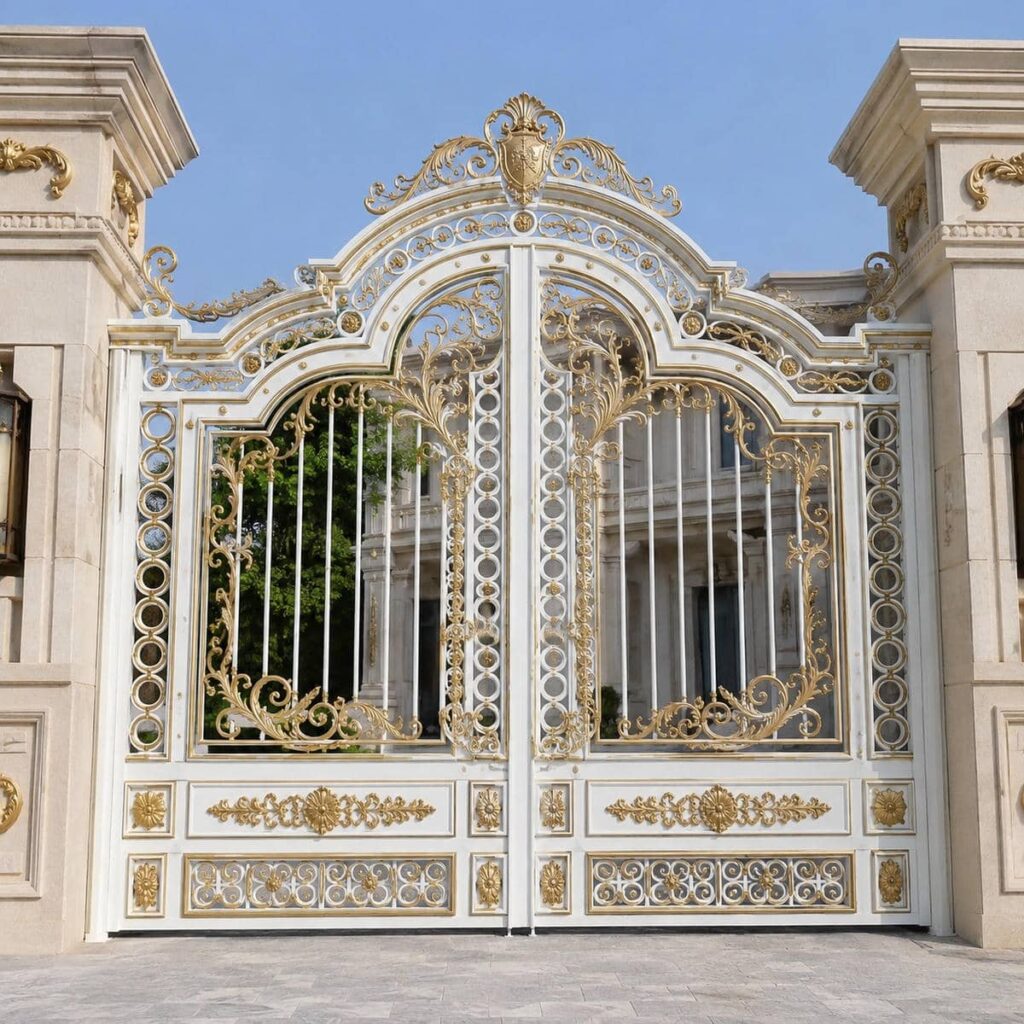درب ویلایی سفید طلایی با قوس کلاسیک