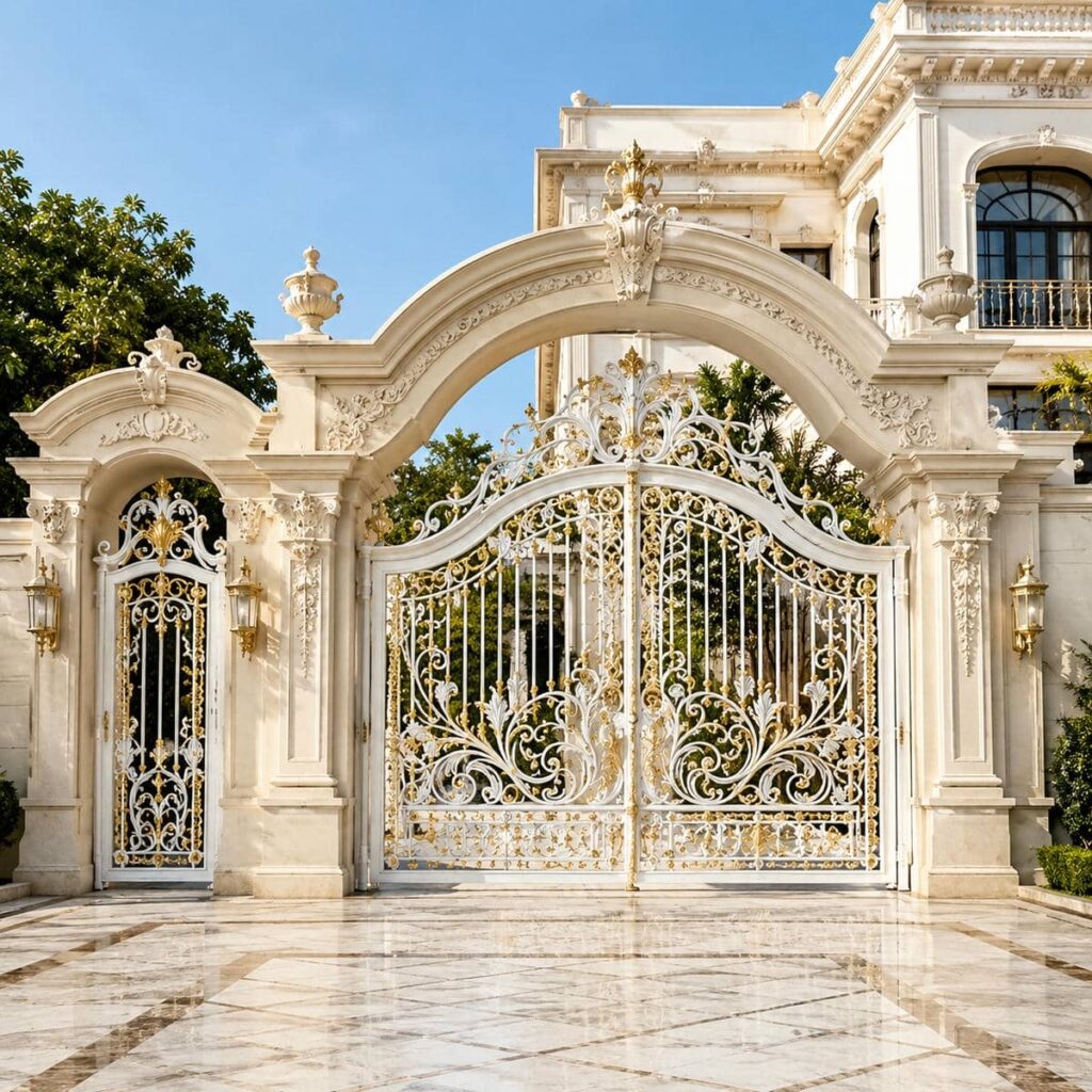 درب فلزی CNC حیاط با طرح هندسی