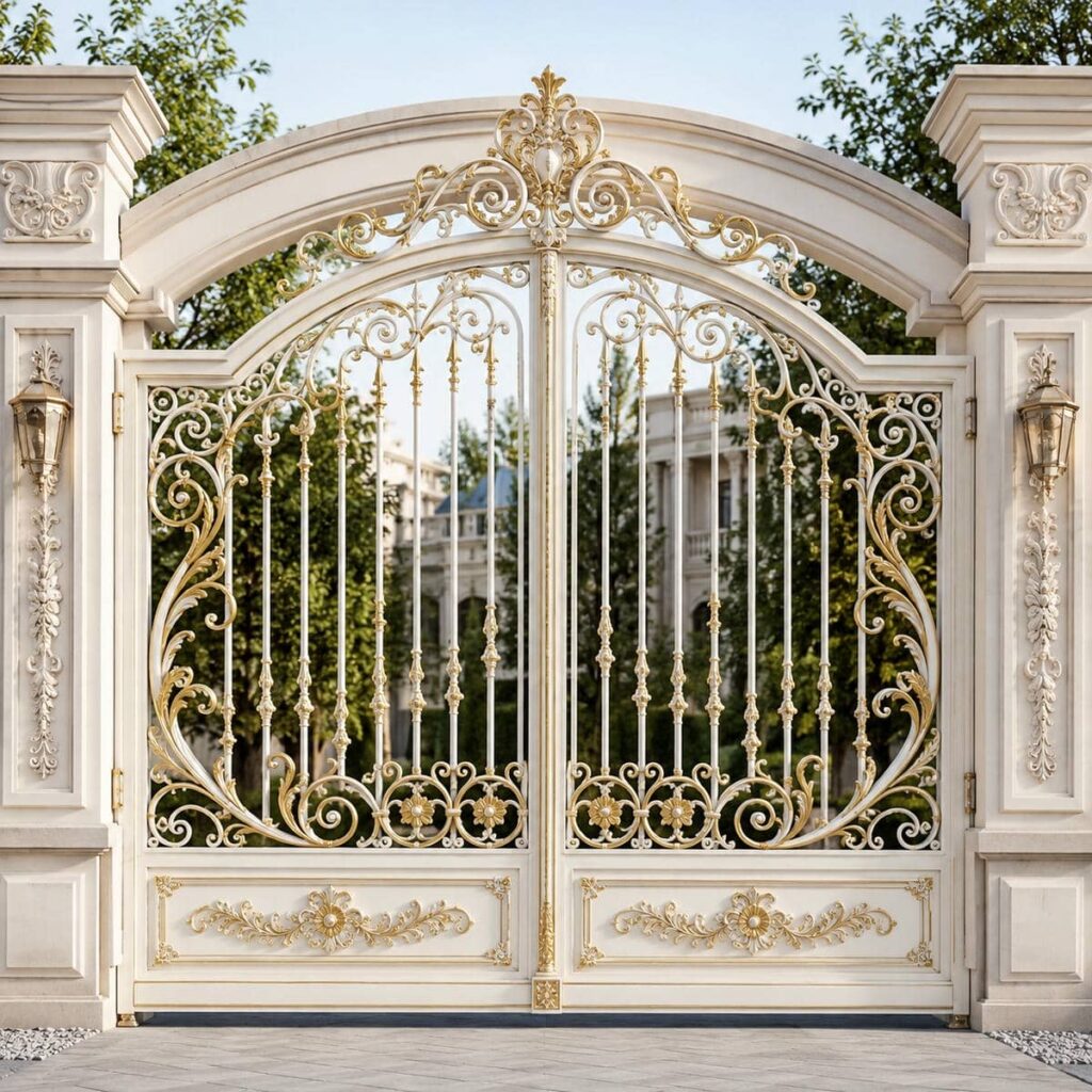 اجرای درب آهنی شیک حیاط با پنل مشبک