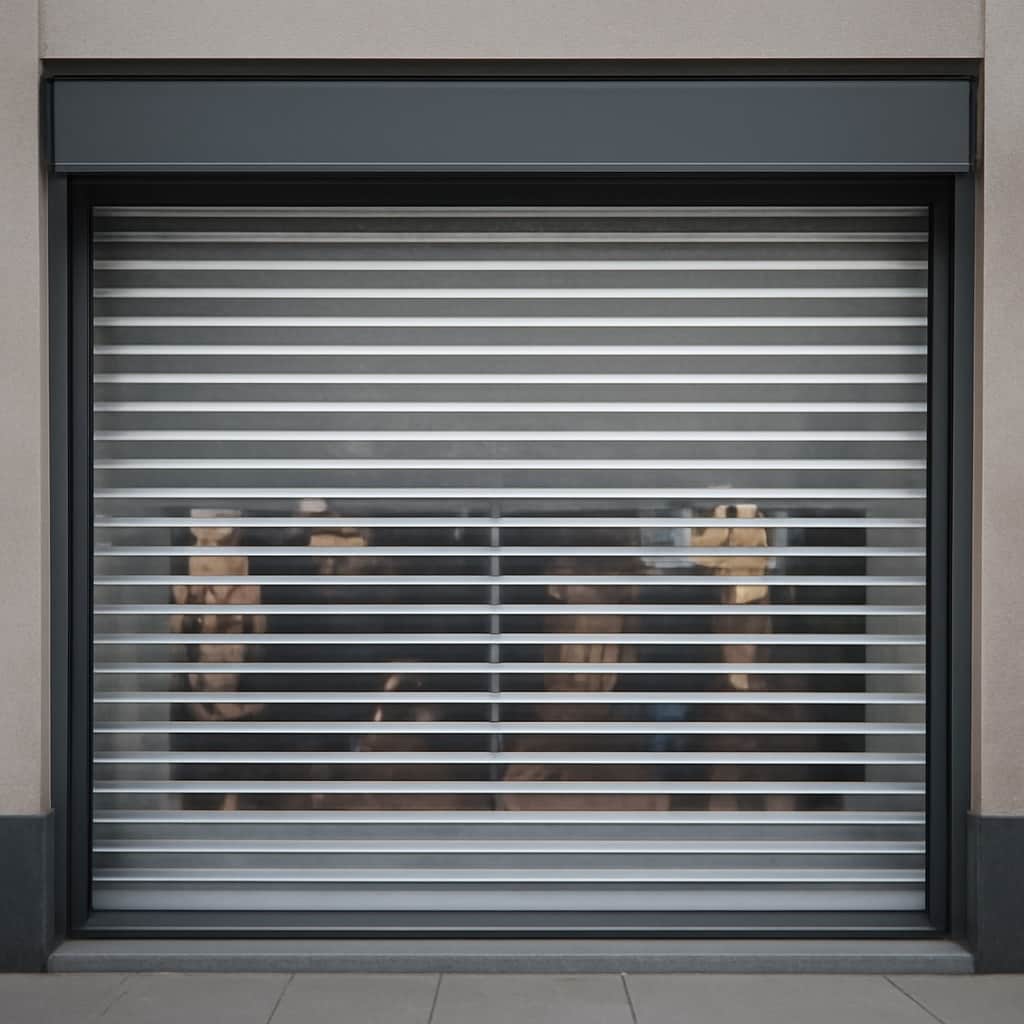 اجرای کرکره برقی مدرن نمای تجاری متالیک
