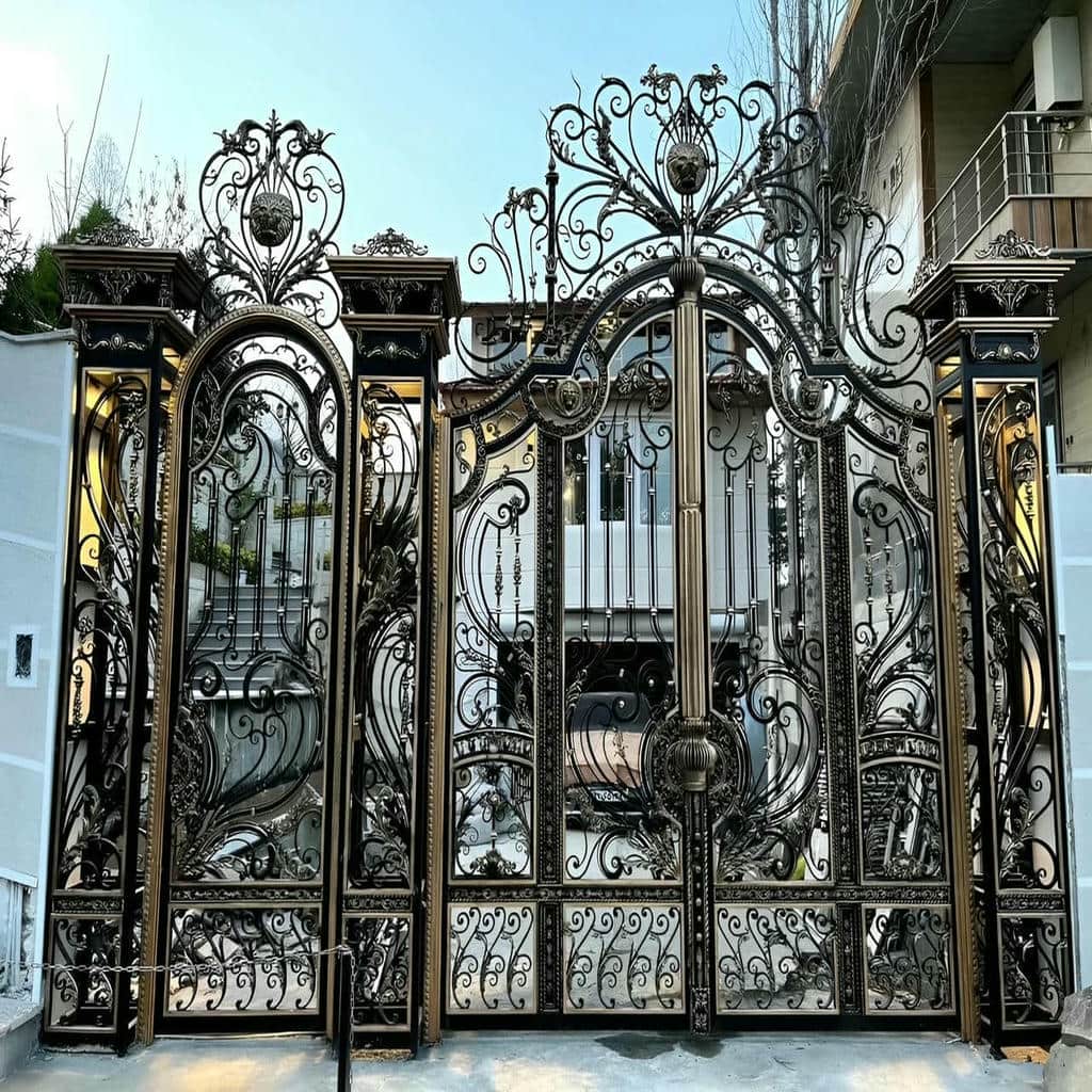درب پارکینگ دو لنگه با طرح فرفورژه