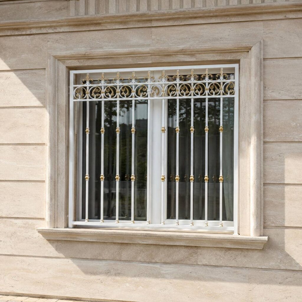 نصب حفاظ پنجره سفید طلایی قاب دوبل
