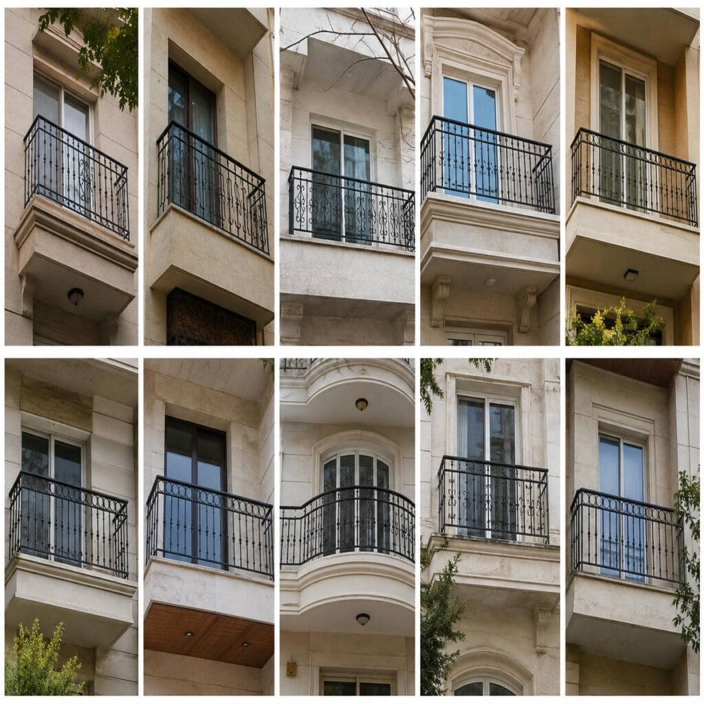 حفاظ تراس سفید روی ایوان چوبی با منظر درختان