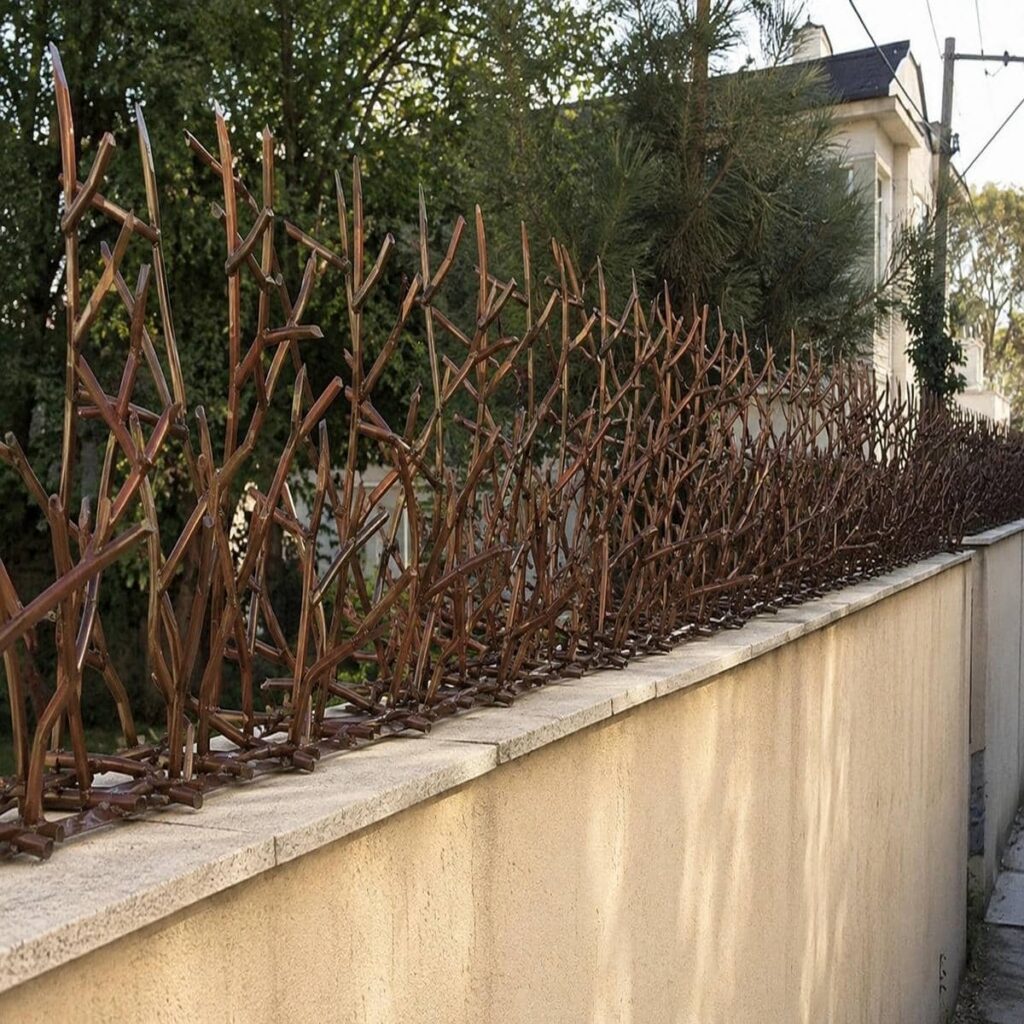 حفاظ دیوار خاکستری کنار حیاط دارای فضای سبز