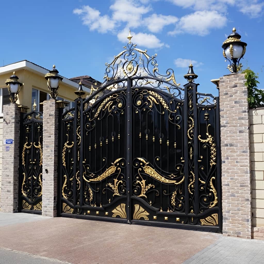 درب حیاط دولنگه مشکی برای ورودی عریض در رشت