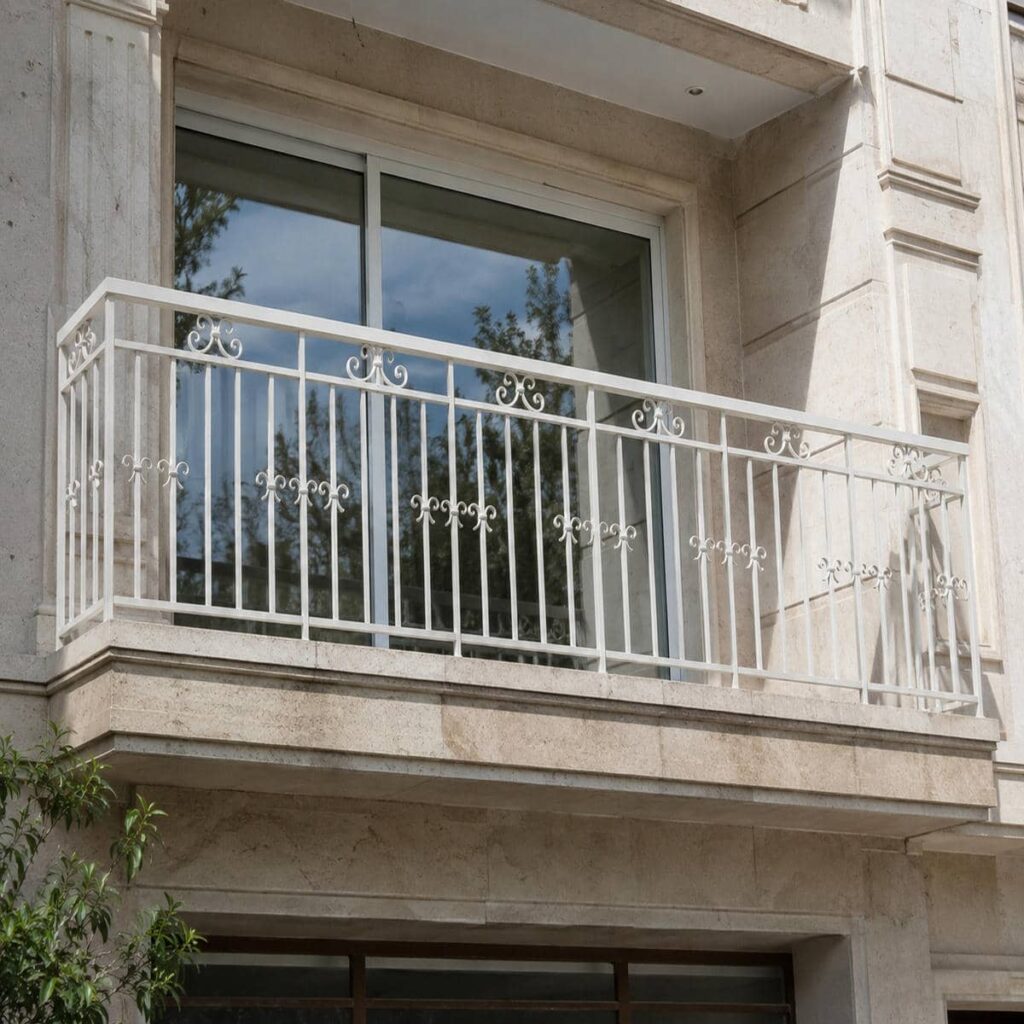 پایه فلزی مستحکم روی لبه بتنی تراس