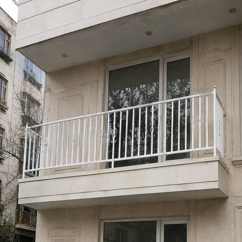 گارد فلزی سبز زیتونی روی سکوی باغ